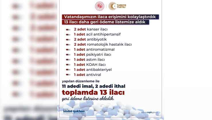 13 İlaç Daha Geri Ödeme Listesine Alındı