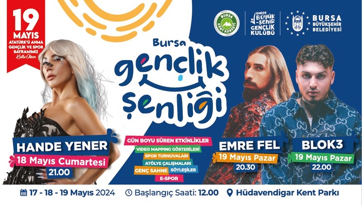 Bursa Büyükşehir Belediyesi tarafından hazırlanan birbirinden farklı etkinliklerle, 19 Mayıs Atatürk’ü Anma, Gençlik ve Spor Bayramı bu yıl da coşkuyla kutlanacak.