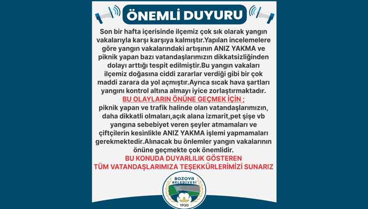 Bozova Belediyesi Yangın Konusunda Uyardı