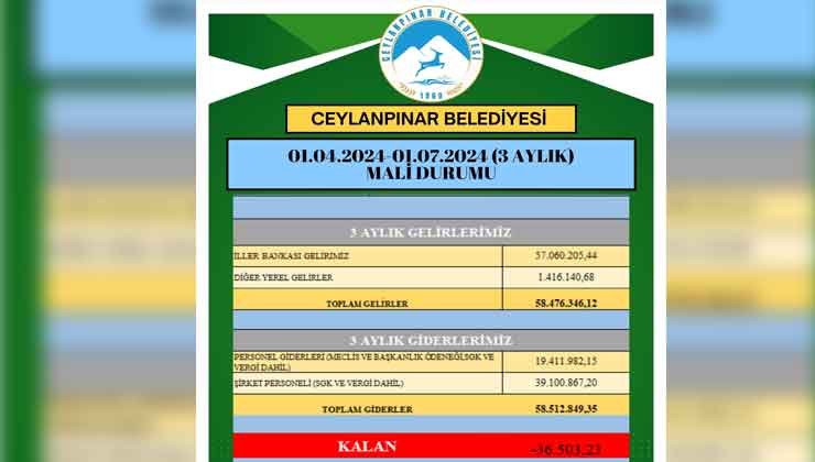 Ceylapınar Belediyesi'nden Gelir Gider Tablosu